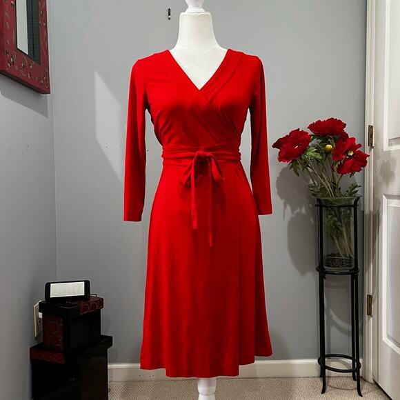 NEW Ann Taylor Modal Classic Fit Flare A-line V-Neck Belted Wrap Midi Dress 0 - Picture 4 of 16